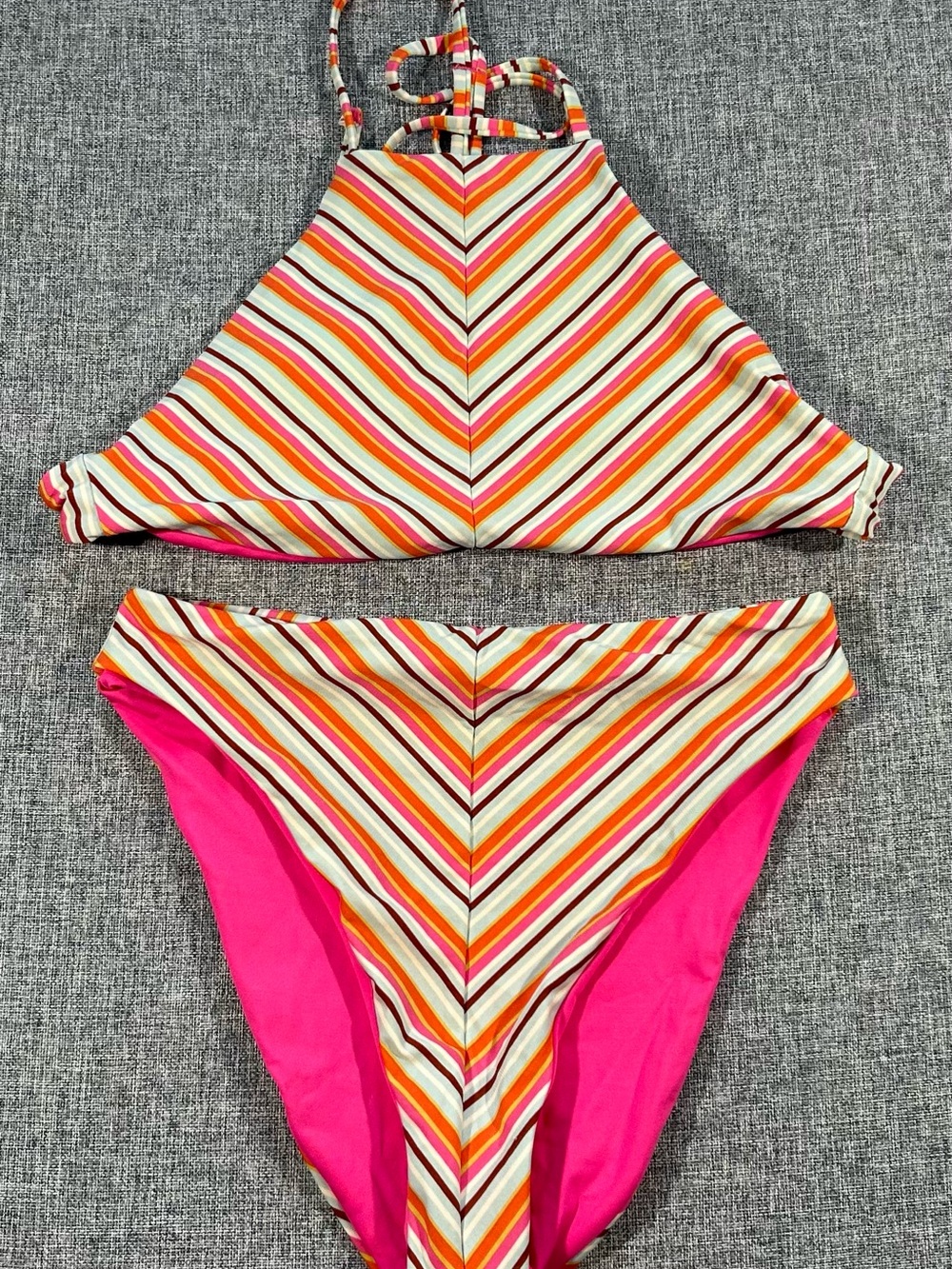 Hurley Pink & Multicolor Striped Bikini 2-piece Small Beach Vacation Halter